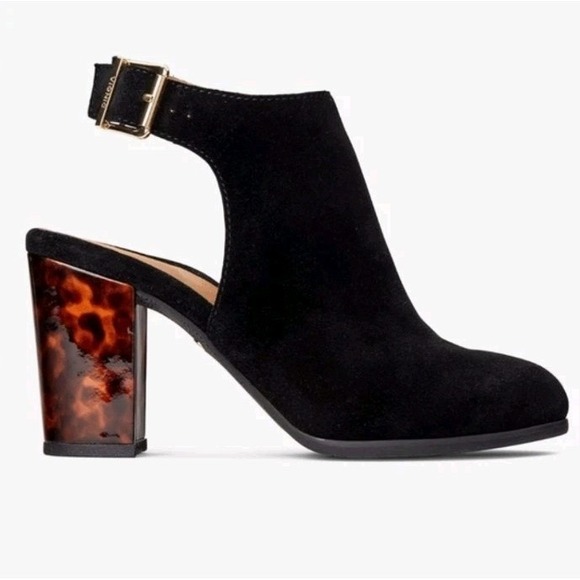 Vionic Shoes - Vionic Lacey Suede Booties Size 9.5 Tortoise‎ Block Heel Black Leather Mob Wife